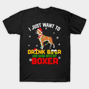 I Want Drink Beer My Boxer Dog Christmas Light Xmas T-Shirt